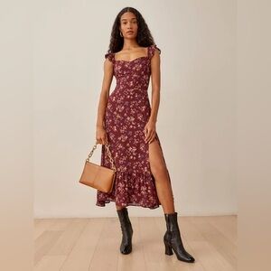 Reformation Bondi Midi Dress in Burgundy Floral